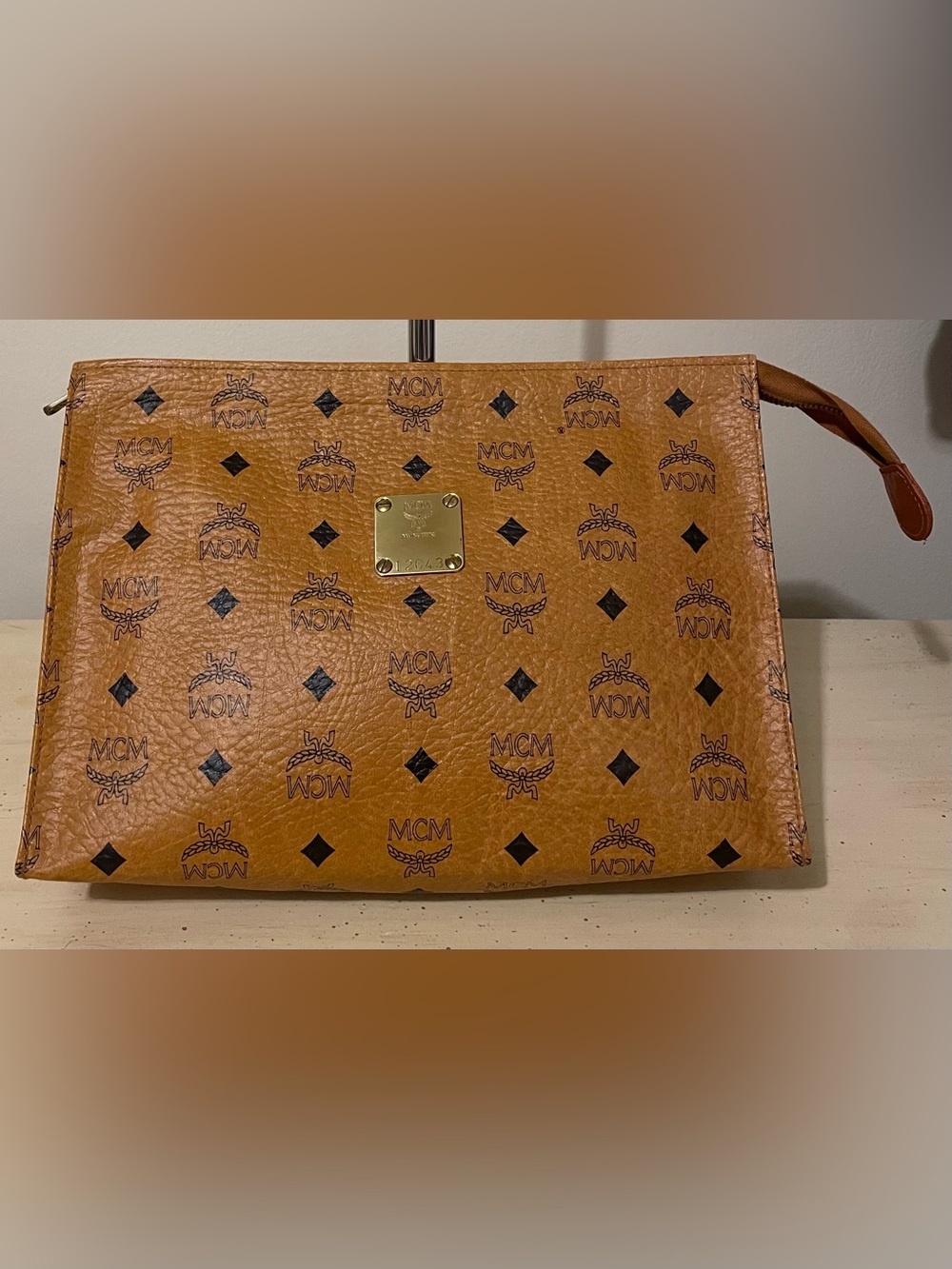 Large MCM Authentic Vintage Cognac Visetos Monogram Clutch